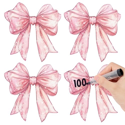Image of Snowflake Pink Bow Cutouts - 100Pcs Winter Glitter Bow Snowflake DIY Paper Cuts Party Decors Bowknot Shape Cutout Bulletin Board for Winter Xmas Birthday Party Classroom Home Decoration Favor