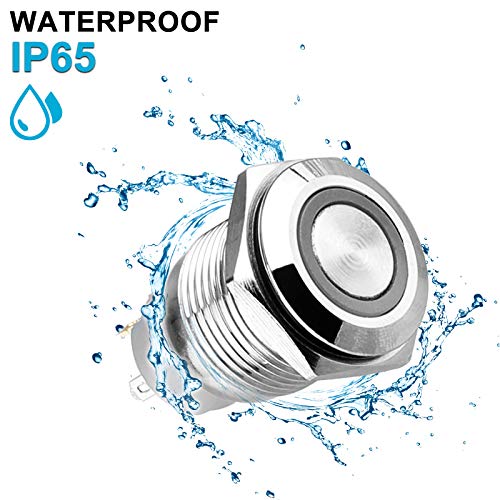 5Pcs 16Mm Latching Push Button Switch Angel Eye Ring Led Dc 12V/24V Waterproof Metal Pushbutton Switches 1No1Nc Spst On/Off Toggle Switch Self-Locking Round Switch For Marine Car Rv Truck Boat (Red) #TOP3