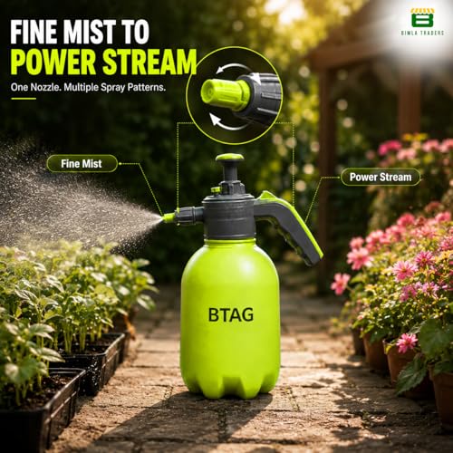 Image of Btag 2L Manual Pressure Spray Pump with Long Nozzle, Adjustable Sprayer for Gardening, Plant Watering & Home Cleaning. (PS002 Green)