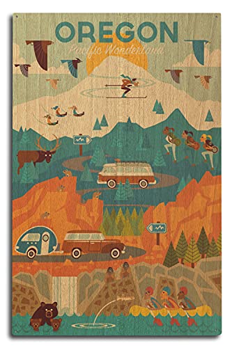 Oregon, Pacific Wonderland, Geometric Birch Wood Wall Sign (10x15 Rustic Home Decor, Ready to Hang Art)