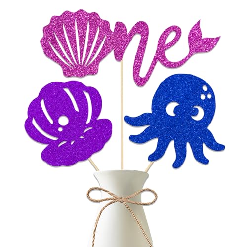 Under the Sea - Palillos de centro de mesa de primer cumpleaños, decoración de cumpleaños con temática de mar, Let's Be Mermaids Baby Shower, primer cumpleaños, boda, fiesta, suministros de rosa, rojo