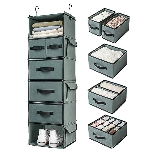 SMIRLY Hanging Closet Organizer and Storage Shelves - Wardrobe Clothes Organizer for Closet, Storage Organizer - Hanging Shelves for Closet Organization and Storage, Closet Shelf Organizer w/Drawers