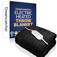 Dreamcatcher Black Heated Throw Electric Blanket, 160 x 120cm Heated Blanket Machine Washable Soft Fleece Electric Throw Overblanket with 12HR Timer and 9x Control Heat Settings