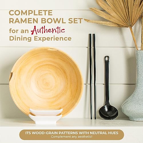 Cuffie Chef - Large Ramen Bowl Set, 2 Ramen Bowl With Chopsticks, Soup Spoons & Saucers, Japanese-Style Ramen Noodle Bowl, Sleek Ramen Bowls, Noodle Bowl For Udon, Pho, Soups & More, Creamy White #TOP6