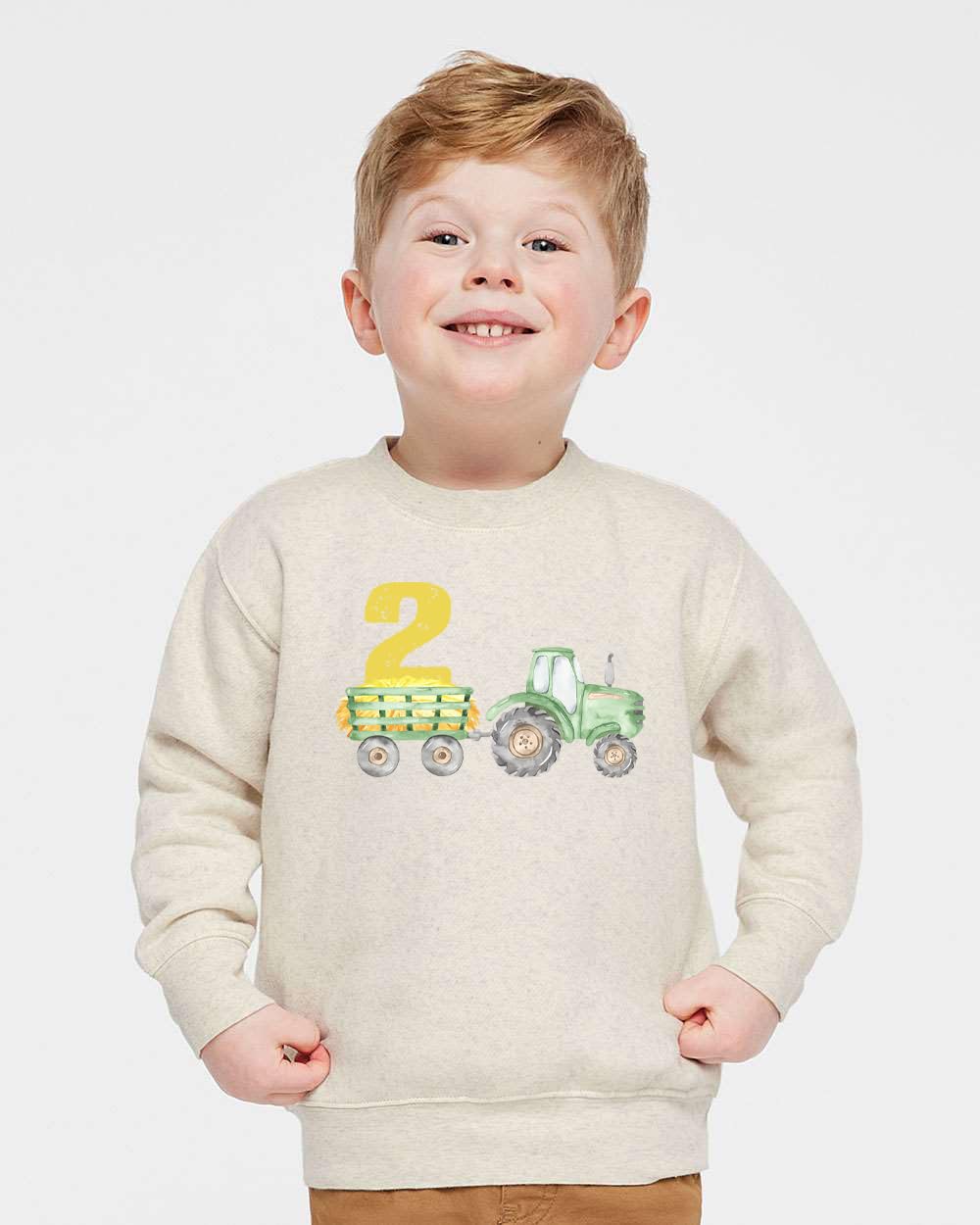 KLATCH Toddler Baby Boy Birthday Tractor Outfit Two Number Sweatshirt Shirts Birthday Gift for Kids - Natural Color (US, Age, 3 Years, Natural)