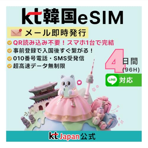 KT Japan �؍����s�p ���KeSIM 4���� (96����) �����f�[�^�ʐM������ 010�d�b�ԍ��t�� �����ʘb�ESMS�Ή� LINE����QR�R�[�h�������s �L������120�� ���{��T�|�[�g