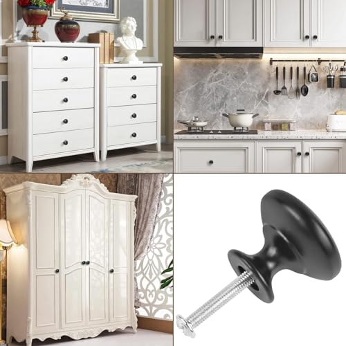 ShipeeKin 10x Matt Black Cabinet Hardware Round Mushroom Knob Drawer Handles 30mm for Kitchen Cupboard Furniture Chest Door Dresser Bathroom - Image 3