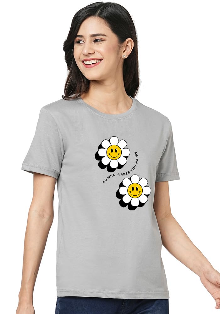 wear your opinion Cotton Unisex Relaxed Fit Printed T Shirt for Women (Make You Happy)-picture-13