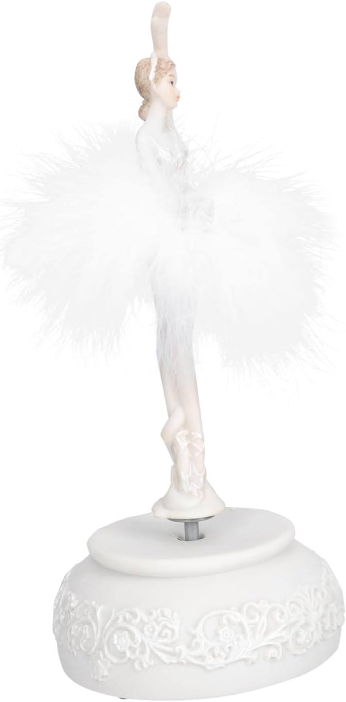 LIFKOME Rotating Ballerina Musical Box Elegant Resin Adornment Melodic Sounds for Desktop Decoration and Birthday White