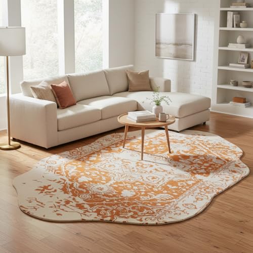 FVPSORBAT Irregular Shaped Faux Wool Washable Area Rug 2x3 Vintage