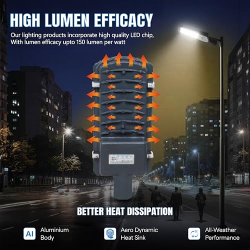 Image of Forus 100W LED Street Light with Clamp, IP66 Waterproof Outdoor LED Street Light, High Lumen 12000lm Yellow, Aluminium Body for Road, Parking Lot, Garden & Industrial Outdoor Lighting (1 Pc)