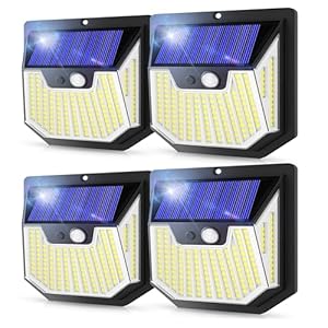 Solar Garden Lights Outdoor Super Bright Wireless 159 LED Solar Wall Lights 270° Wide Angle Solar Motion Sensor Lights IP65 Waterproof Outside Solar Powered Flood Lighting for Fence Garden 4PACK
