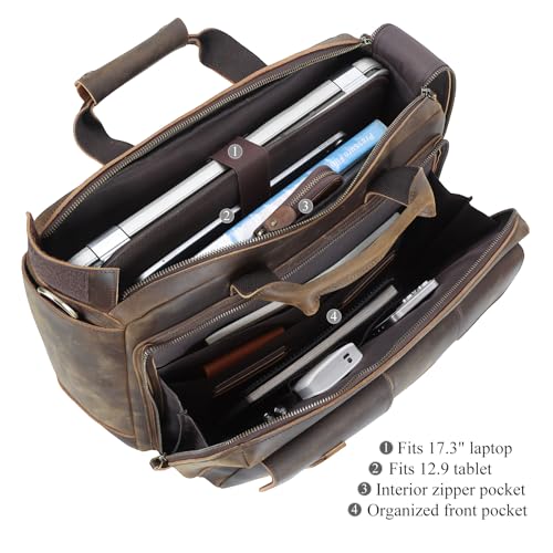 TIDING Full Grain Leather Briefcase For Men 17 Inch Laptop Case Business Travel Office Messenger Shoulder Bag4