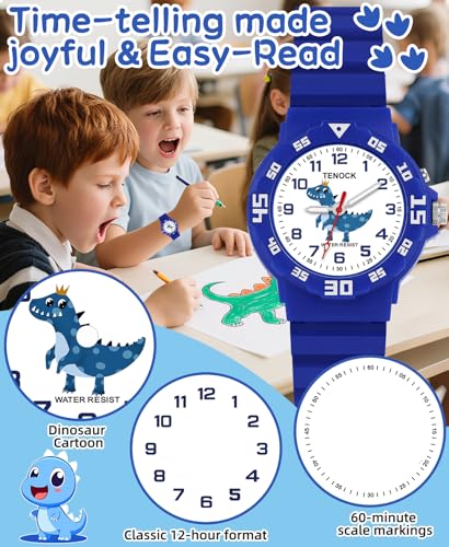 Kids Analog Watch for Boys Girls, Dinosaur Unicorn Learn to Tell Time Watch with Night Light, Waterproof, Military Time, Soft Band Watches for Ages 4-10 Great Birthday Gift3