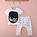Canis Baby Boys Short Sleeve BOSS Print T-Shirt and Harem Pants Outfit Set (70(0-6M), White)