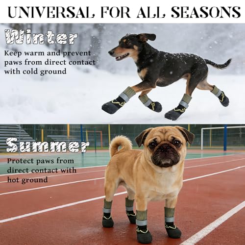 2 Paar Hundesocken, Hundepfotenschutz mit Verstellriemen, Deodorisierung und antibakterielle Behandlung, rutschfeste Socken mit Ledergürtel für Kleine und Mittelgroße Hunde (L: 2.17'-5.5cm)