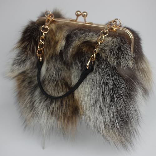 Image of Luxurious Fashion Natural Fox Fur with Hair Handbag for Women and Ladies
