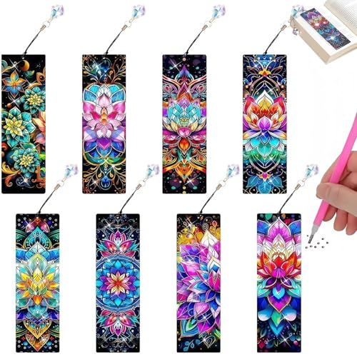 MHwan 8 segnalibri Diamond Painting Kit fai da te, regalo di compleanno per ragazze e ragazzi di età 6, 7, 8, 9, 10, 11, 12 anni, pittura con diamanti Mandala per adulti e bambini
