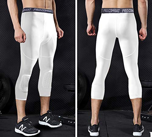 Basketball Compression Pants With Pads, White 3/4 Capri Compression Pants Padded, Basketball Tights Leggings For Men Women Boys Girls, Youth Knee Pads For Basketball Softball Volleyball Soccer (M) #TOP1