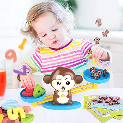 BBLIKE Juguete de Matemáticas, 65 PCS Monkey Balance Tarjetas de Matemáticas Bloque Digital Juego Educativo Juegos de Matemáticas Regalo para Niños y Niñas (Blanco)