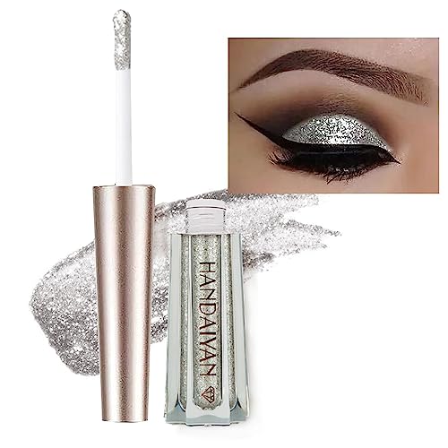 GL-Turelifes Diamond Glitter Liquid Eyeshadow & Eyeliner Pen Starry Sequins Mermaid Eye Shadow Long Lasting Shiny and Pigmented Waterproof Sparkling &Shimmer Eyes Makeup(#7 Silver)