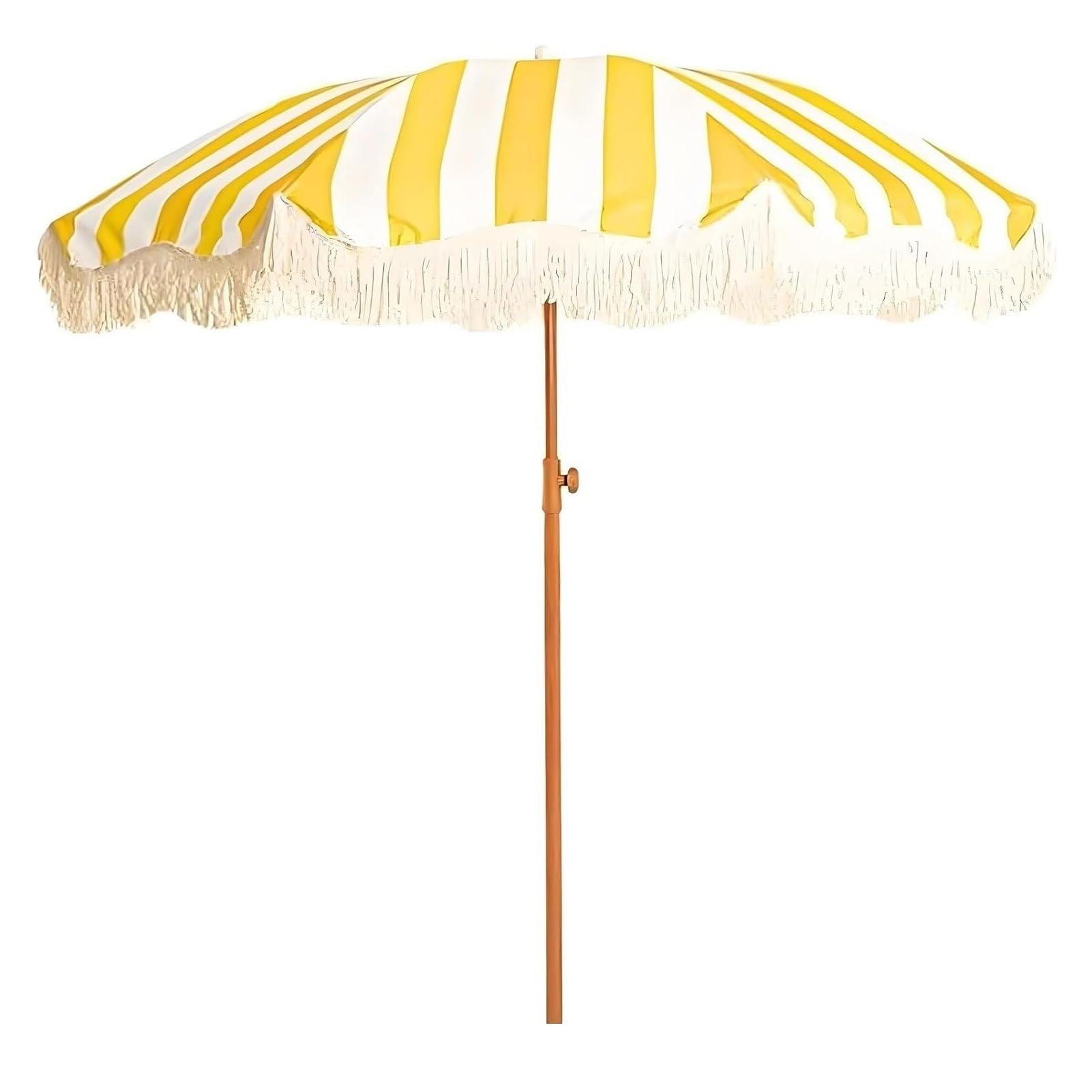 Ombrellone da Spiaggia con Frange da 200 cm, Strisce Gialle e Bianche, Inclinabile, per Piscina, Prato, Giardino e Terrazza, UPF 50+
