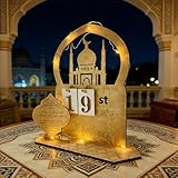 Ramadan Advent Calendar with Lights - Wooden Palace Countdown to Eid, 30 Days Home Decor with String Lights, Islamic Table & Wall Decorations for Ramadan Eidr