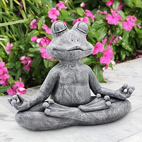 Goodeco Meditating Frog Statue Garden Ornament Outdoor Buddha Zen Yoga Frog Garden Figurine- Indoor Home Garden Sculpture Gifts For Home,Patio,Deck,Yard Decoration,32.5cm,Poly Resin,Grey Stone finish Cover