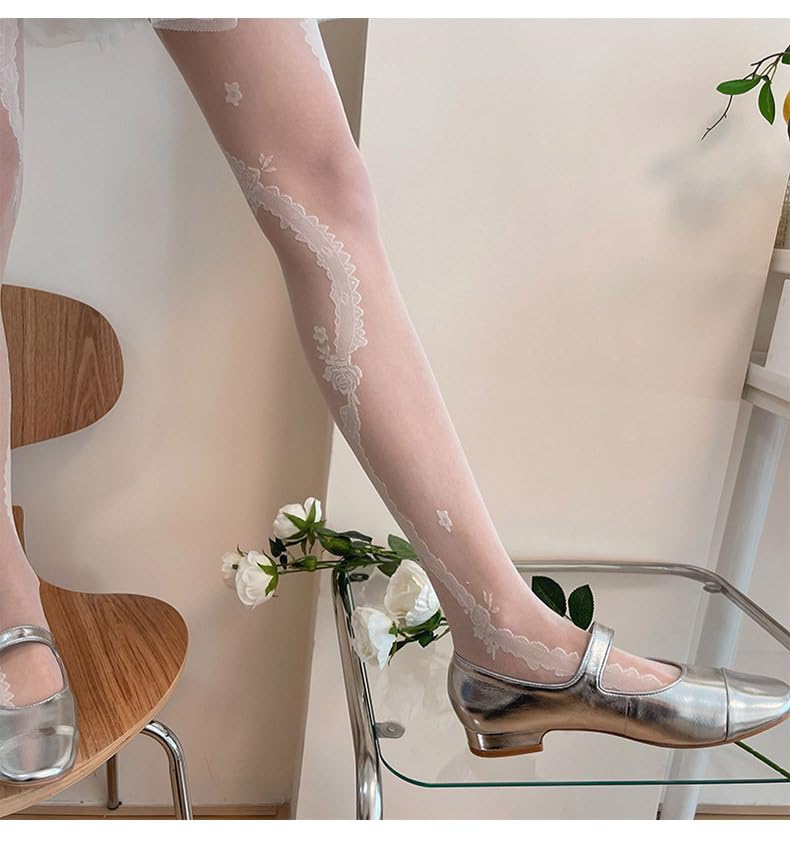 Image of Benefeet Sox Womens Sheer Tights Girls Floral Patterned Sheer Nylon Pantyhose Stockings Silky Party Lolita Tights Gifts