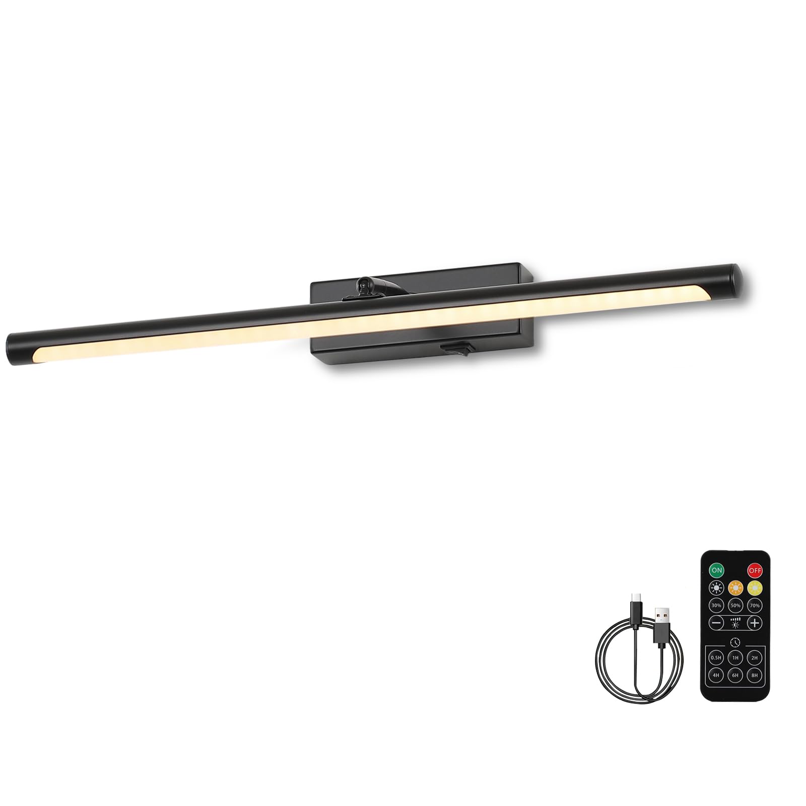 Picture Light for Wall Battery Operated, 20" Rechargeable Art Light with Remote and Timer for Painting, 9000mAh Wireless Wall Light for Display, Artwork, Portrait, Gallery, Black