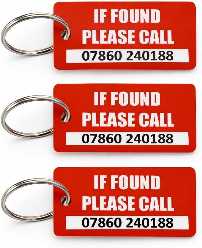 If Found Please Call Key Rings x 3 with tel. Number. Security Lost tag, Enter Your Phone Number