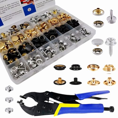 SUNAROC 90 Sets Snap Button Kit,Heavy Duty Snap Fasteners Kit 15mm Metal Screws Snap Metal Snaps for Canvas,Leather Snaps and Fasteners kit for Fabric Clothing Boat Cover