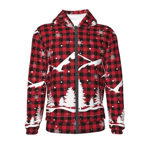 Christmas Tree Buffalo Plaid Kids Pullover Hoodies Boys Zip Up Sweatshirts Girls Athletic Clothes with Pocket2