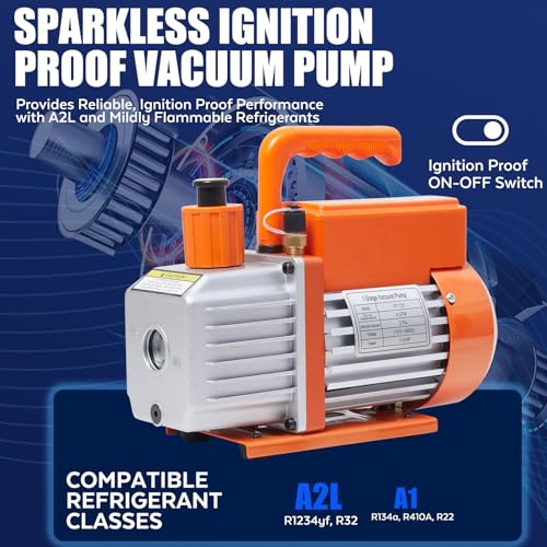 Image of BACOENG R1234yf AC Vacuum Pump and Gauge Set, 4 CFM Sparkless HVAC Vacuum Pump Kit for R1234yf Refrigerant, with Can Tap and Quick Couplers