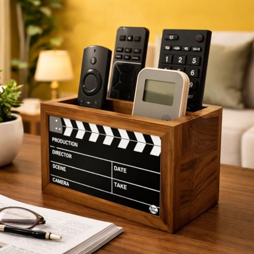 Image of Nutcase Wooden Remote Stand | Teak Wood Remote Holder For Living Room, Bedroom, Tv And Ac | Stationary Organizer | Ideal For Home & Office - Filmy Design - 6x4 Inches (MADE-IN-INDIA), Black