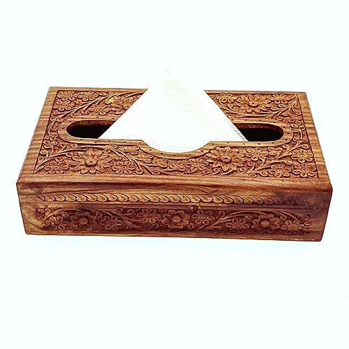 Image of Handmade Wooden Tissue Box Napkin Holder 10 x 6 Inch | Tissue holder for Dinning Table | Tissue box holder | Tissue paper holder for Facial Napkins | Tissue Box for Car (Carving)