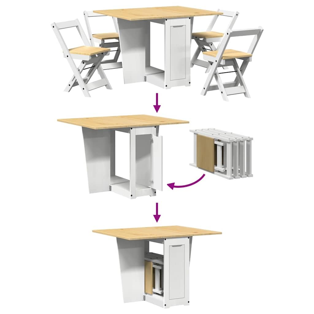 Set Comedor Plegable Mariposa 5 pzas Corona Madera Pino Blanco