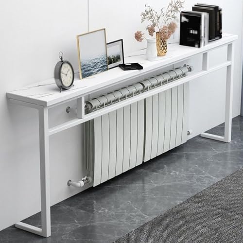 Estante para Radiador Sin Taladrar, Mesa de Almacenamiento Grande con Estructura Metálica, Cubre Radiadores y Detrás Del Sofá Cama, Carga Máxima 30 Kg para Sala y Cocina(White,140x20x90cm/55x8x36in)