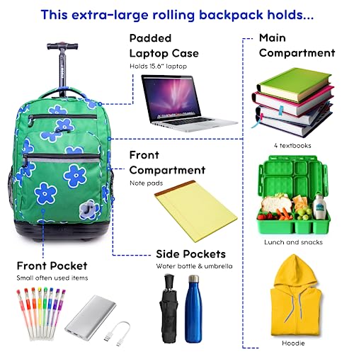Image of J World Sundance Laptop Rolling Backpack for Girls Boys. Roller Bookbag with Wheels, 20 Inch, Picnic