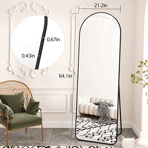 Harritpure 64"X21" Arched Full Length Mirror Floor Mirrors With Aluminum Alloy Frame Free-Standing Wall Mounted Or Leaning Large Bedroom Dressing Mirror Modern & Contemporary Decor For Home,Black #TOP4