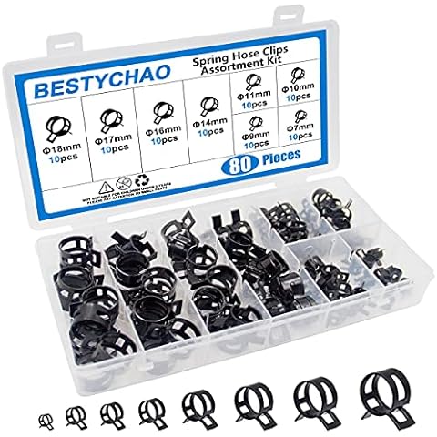 BESTYCHAO Spring Hose Clamps 80pcs 8 Sizes Fuel Line Clamps Water Pipe Air Tube Silicone Vacuum Hose Clip Fastener Assortment Kit (Black) Cover