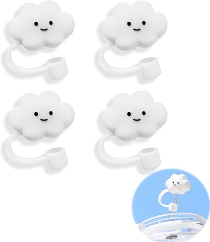 4 fundas de paja de nube de 0.394 in, tapa de paja de silicona, pajitas reutilizables, protector de paja en forma de nube, 4 uds
