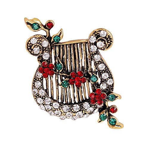 ExhilaraZ Brooches Women's Vintage Flower Vine Lyre Music String Instrument Brooch Pin Breastpin