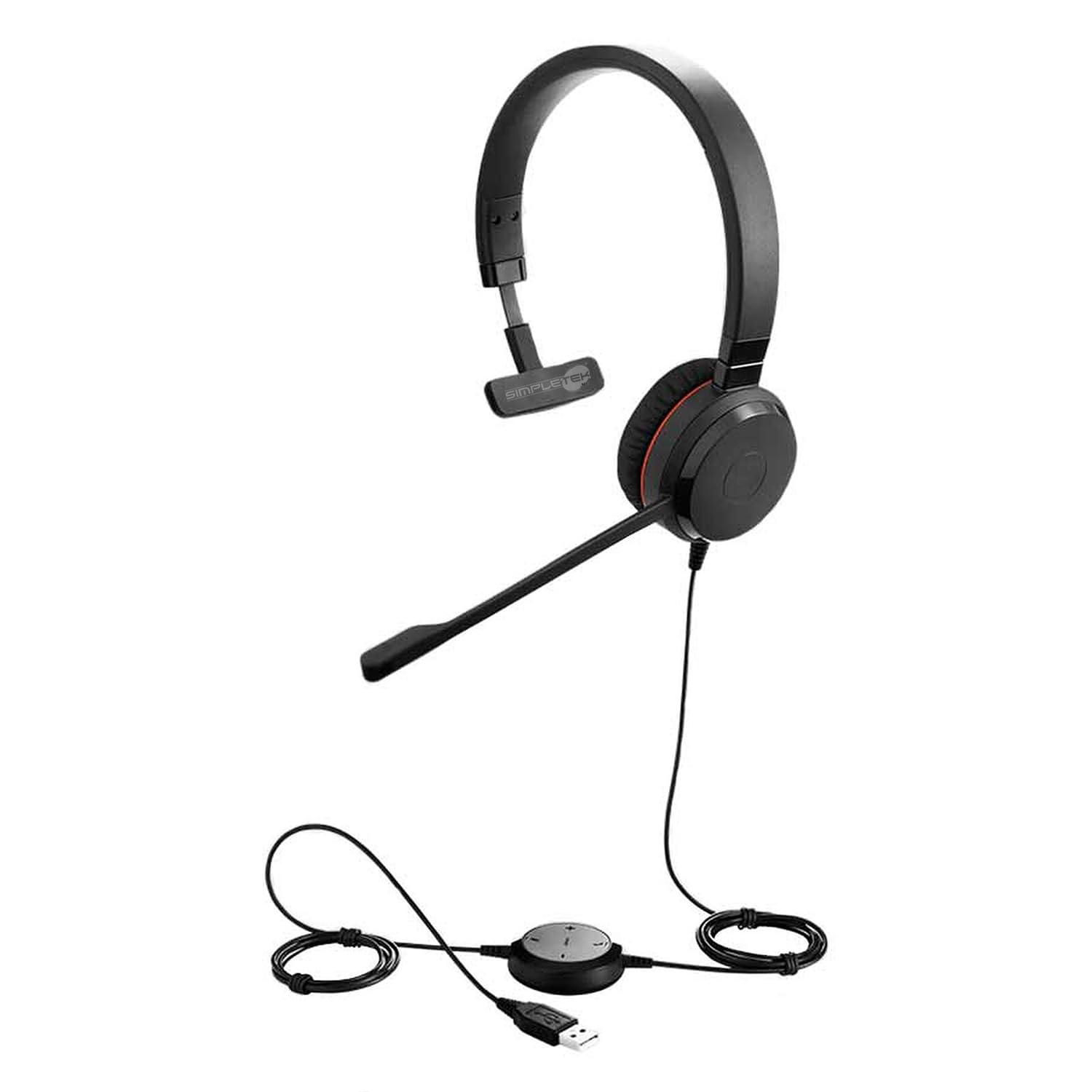 SIMPLETEK - Cuffia Auricolare Mono UC Cablata con Filo Jack 3,5 mm e Microfono da Ufficio USB USB-A 5393-829-309 | Adattatore HSC060 ENC060 e Borsa Protettiva Inclusi