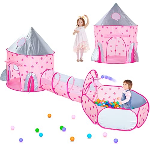 Image of PigPigPen 3pc Kids Play Tent for Girls with Ball Pit, Crawl Tunnel, Princess Castle Tents for Toddlers, Baby Princess Tent Toys, Boys Indoor& Outdoor Play House, Perfect Kid’s Gifts