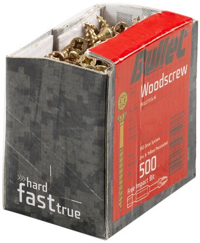 Bullet 3.5 x 16mm Wood Screw (500 Pieces), Zinc & Yellow (Gold)