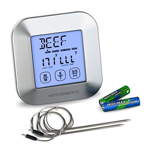 KitchenBros Digital Food Thermometer Instant Read For Cooking Meat BBQ Turkey And Steak Grill Oven Smoker Safe With Alarm Timer 2 Stainless Steel Probe AAA Batteries Included