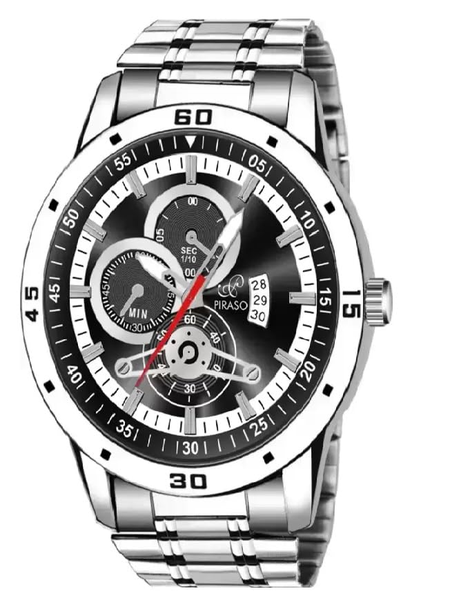 PIRASO Analog Watch Date Display Black DIAL and Silver Chain (Watch for Men & BOY) Analog Watch - for Men (B0CB1JMY5S) Amazon Price History, Amazon Price Tracker