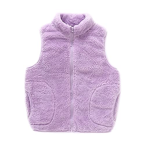 ANIMQUE Kinder Fleece Weste Winter Baby Kleinkind Jungen Mädchen Eltern-Kind Fleeceweste Super Warm Plüsch Shu-Velveteen Ärmellose Jacke Stehkragen mit Reißverschluss, Violett 110 Cover