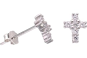 925 Sterling Silver Cubic Zirconia Tiny Cross Studs for Women